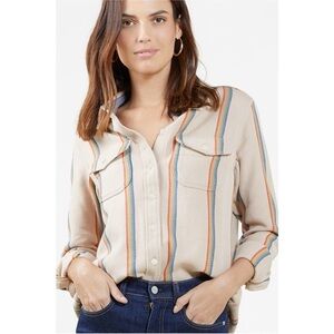 OUTERKNOWN Wheat Rainbow Stripe Organic Cotton Button Front Blanket Shirt Unisex